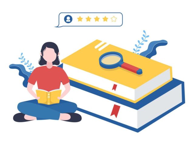 book-review-template-hand-drawn-cartoon-flat-illustration-with-reader-feedback-for-analysis-rating-satisfaction-and-comments-about-publications-vector