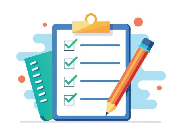 a-brightly-colored-cartoon-illustration-of-a-completed-checklist-with-a-pencil-and-clipboard-vector a-brightly-colored-cartoon-illustration-of-a-completed-checklist-with-a-pencil-and-clipboard-vector